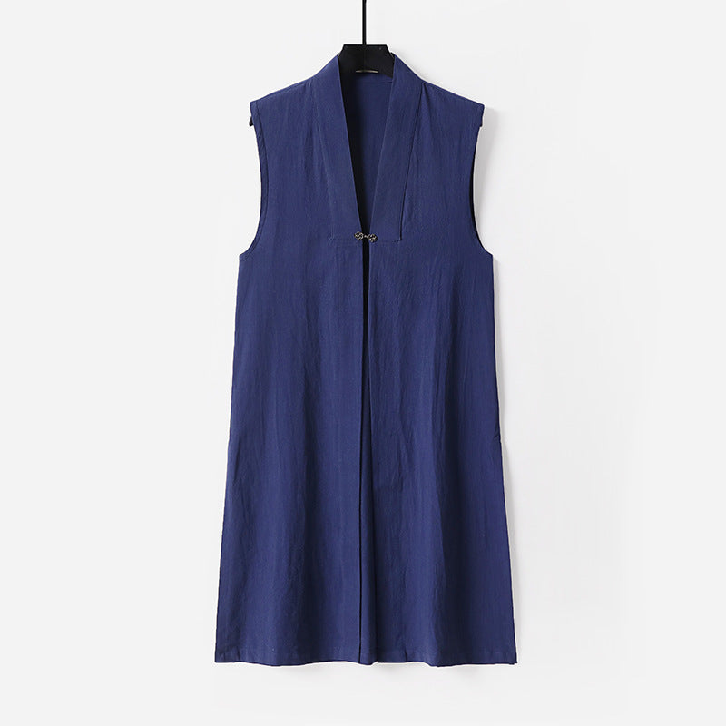 Damen Ärmellose lange Weste mit Stehkragen und dekorativem Knebelverschluss Shop Nory