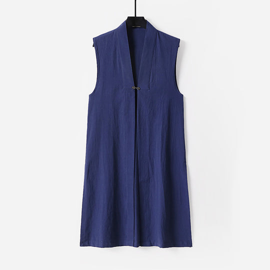 Damen Ärmellose lange Weste mit Stehkragen und dekorativem Knebelverschluss Shop Nory