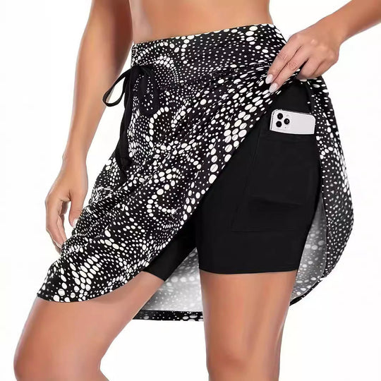 Damen High-Waist Sportrock mit integriertem Shorts und praktischen Taschen