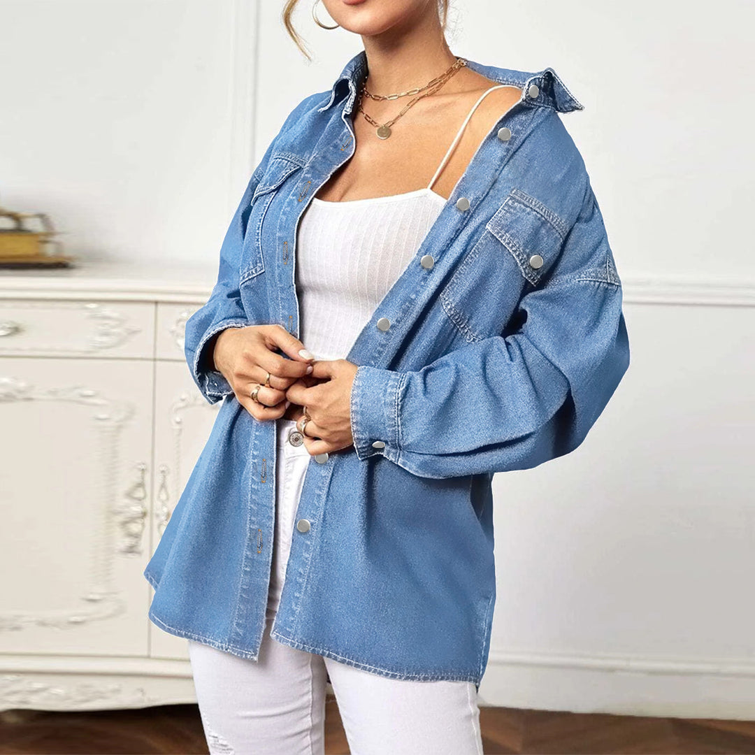 Damen Oversize-Denim-Hemdjacke mit Pattentaschen Shop Nory
