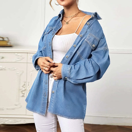 Damen Oversize-Denim-Hemdjacke mit Pattentaschen Shop Nory