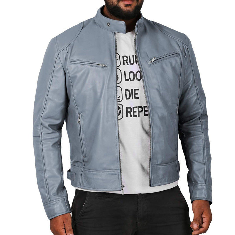 Herren Bikerjacke mit Stehkragen und Reißverschlusstaschen