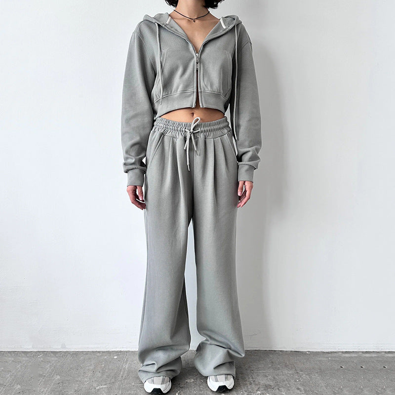 Damen Cropped Hoodie und entspannte Jogginghose Set