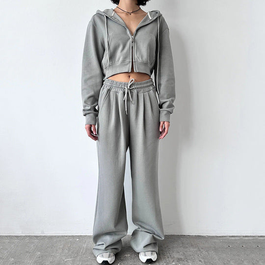 Damen Cropped Hoodie und entspannte Jogginghose Set