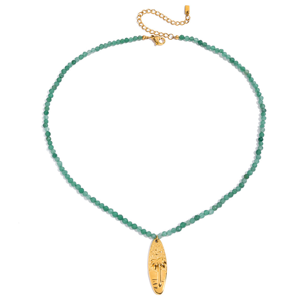 Damen Halskette mit grünem Stein und goldfarbenem Anhänger Shop Nory