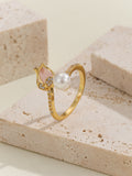 Damen Eleganter Ring mit Blumenmotiv und Perle Shop Nory