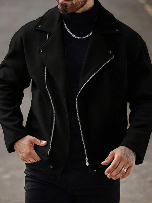 Herren Oversized Bikerjacke aus Wollmix mit asymmetrischem Reißverschluss und Druckknopf-Details Shop Nory