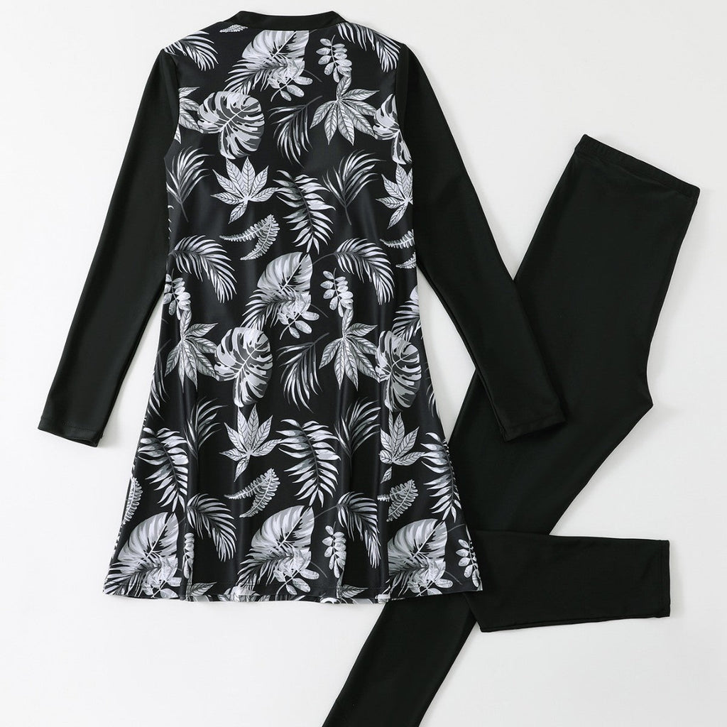 Damen Langarm Schwimmdress und Leggings Set