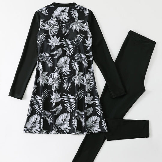 Damen Langarm Schwimmdress und Leggings Set