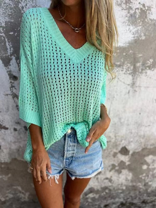 Damen nan luftig gestrickter V-Ausschnitt Pullover im Oversize-Schnitt Shop Nory