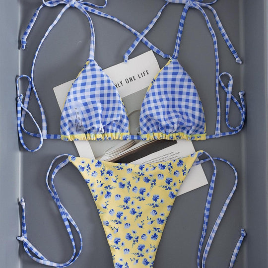 Damen Triangel-Bikini mit verspieltem Blütenmuster Shopnory