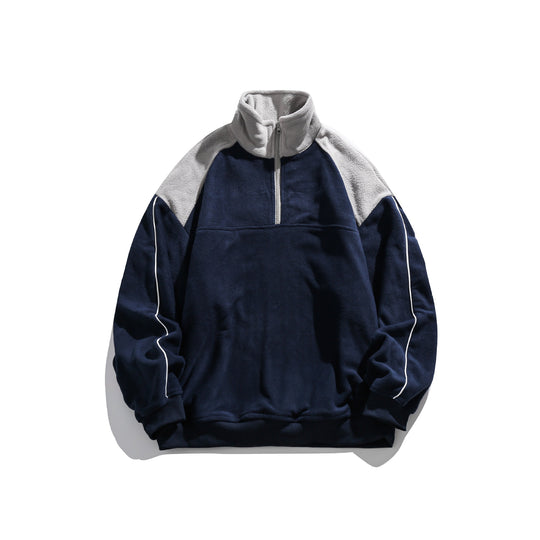Unisex Fleece-Halbzip-Pullover mit hohem Kragen, Raglanärmeln und Kontrastpaneelen Shop Nory