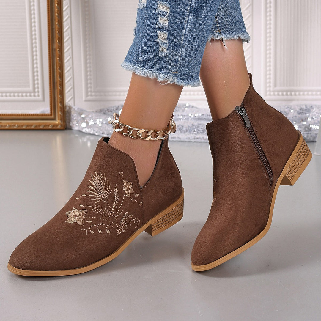 Damen Gestickte Ankle-Boots mit V-Cut und seitlichem Reißverschluss Shop Nory