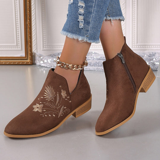Damen Gestickte Ankle-Boots mit V-Cut und seitlichem Reißverschluss Shop Nory