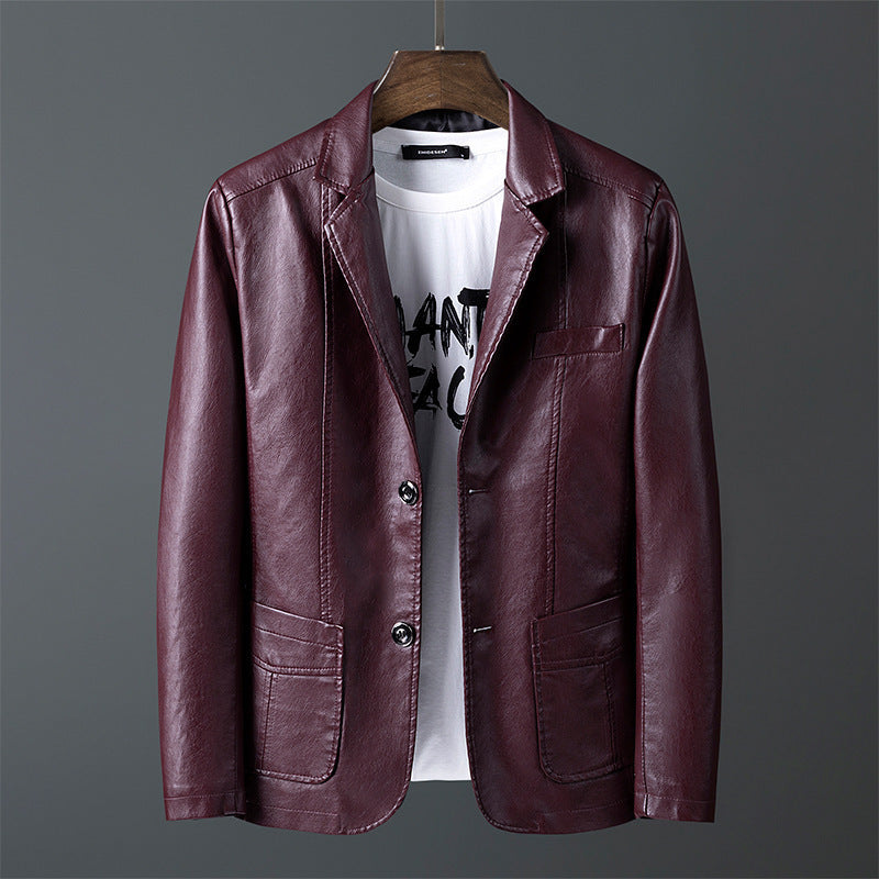 Herren Kunstleder-Blazer im Slim-Fit mit Hemdkragen, Pattentaschen und eleganter Pilot-Silhouette Shop Nory