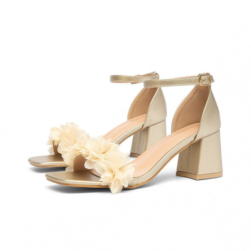 Damen Hochhackige Sandalen mit floralen Applikationen