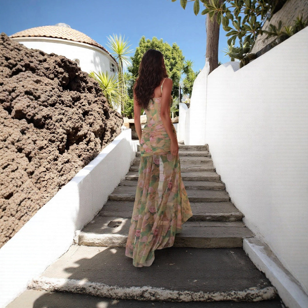 Damen Maxi-Kleid mit verführerischem Schlitz und elegantem Rüschendesign