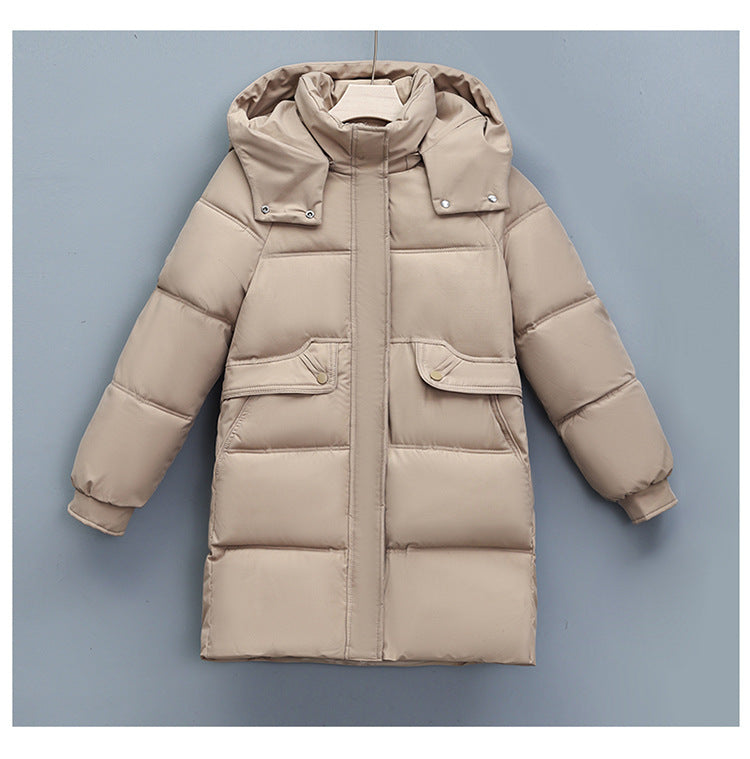 Damen nan langer thermogepolsterter Parka mit abnehmbarer Kapuze, verdecktem Reißverschluss und Klappentaschen Shop Nory