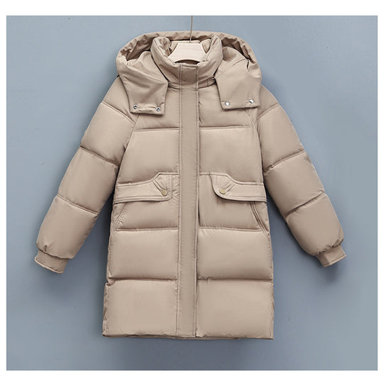 Damen nan langer thermogepolsterter Parka mit abnehmbarer Kapuze, verdecktem Reißverschluss und Klappentaschen Shop Nory