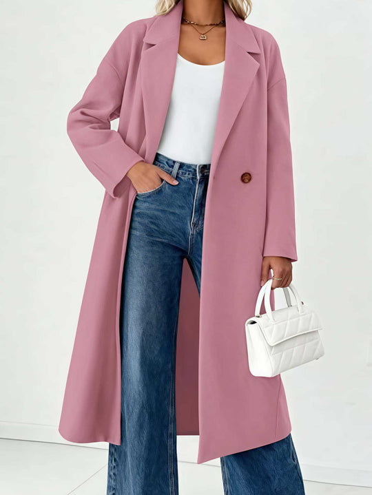 Damen Langer Weitgeschnittener Mantel mit Reverskragen und Ein-Knopf-Verschluss Shop Nory