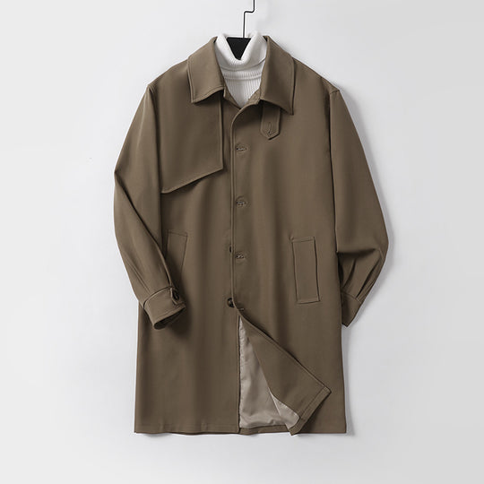 Herren Moderner minimalistischer Trenchcoat mit asymmetrischer Schulterklappe und knielanger Silhouette Shop Nory
