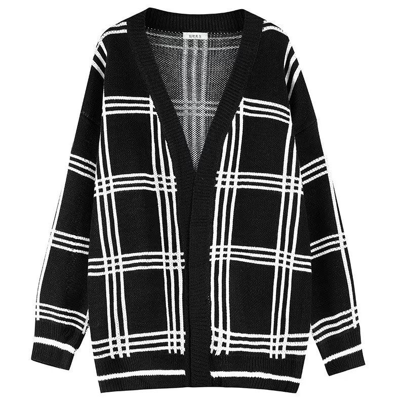 Herren Oversized Strickcardigan mit Karomuster und offener Front Shop Nory