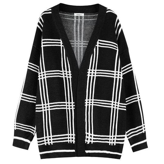Herren Oversized Strickcardigan mit Karomuster und offener Front Shop Nory