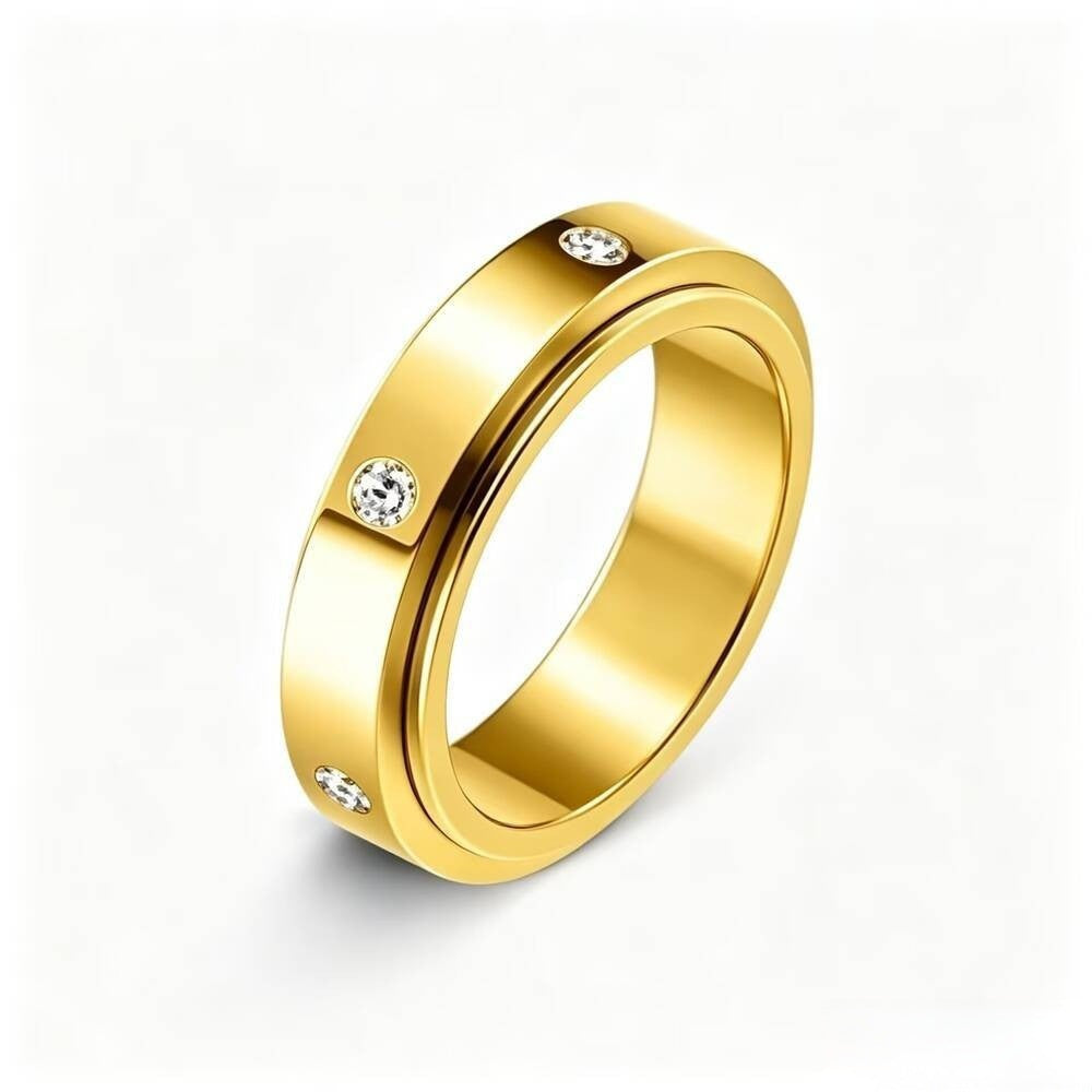 Herren Ring mit kreativen Schwarz-Weiß-Karomuster und goldener Verzierung Shop Nory
