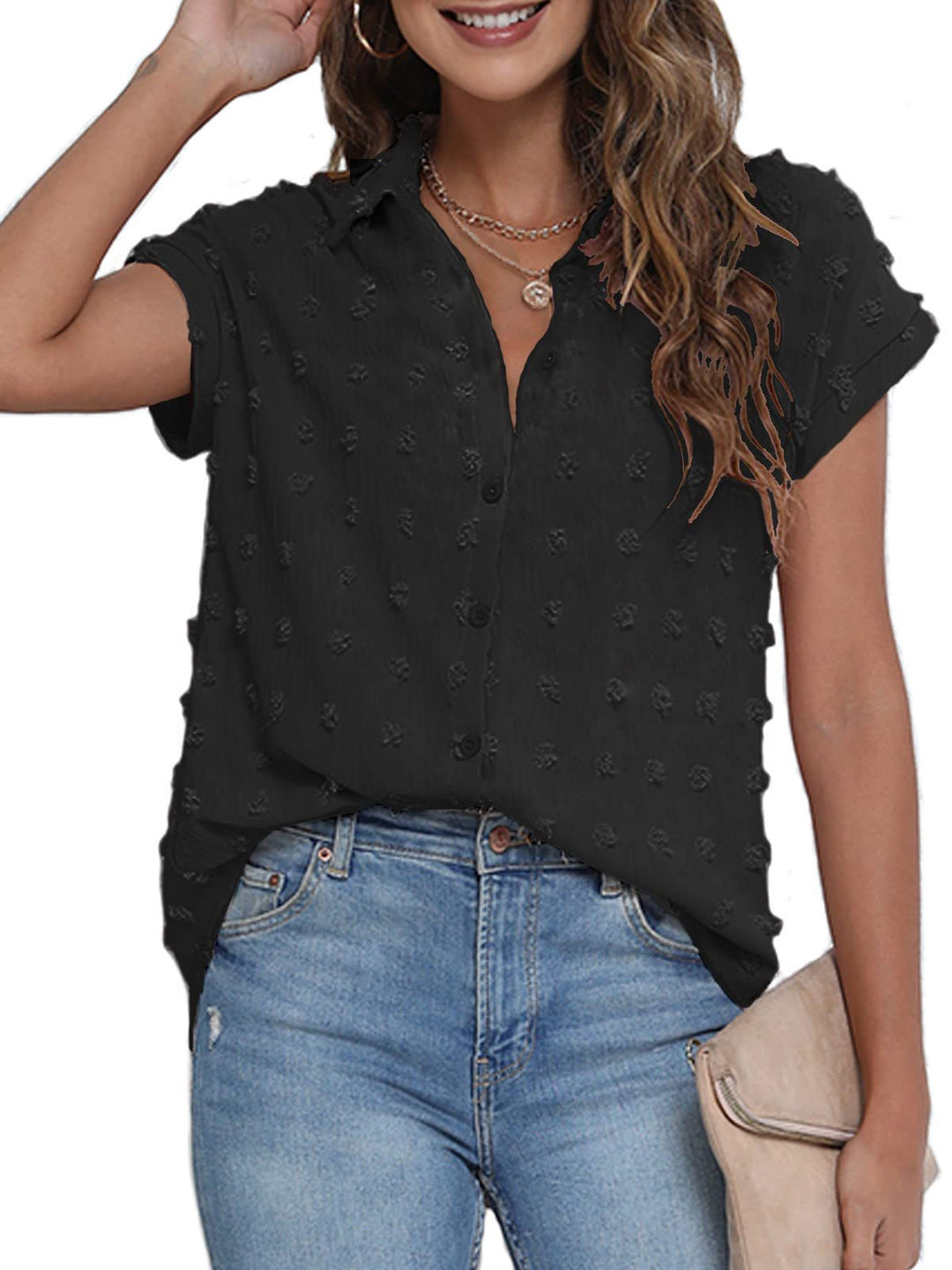 Damen lässige Hemdbluse mit strukturiertem Design und Umlegekragen Shopnory