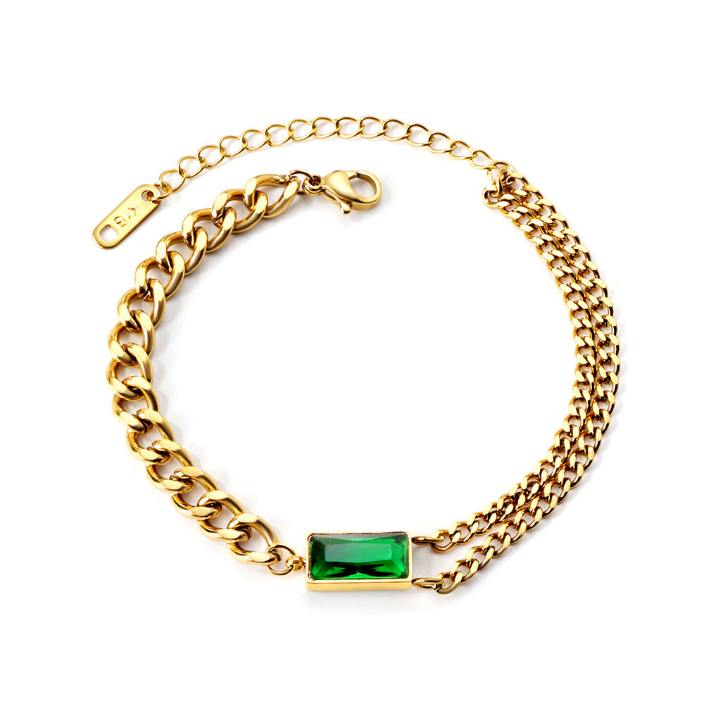 Damen Armband mit luxuriösem grünem Edelstein und Kettendesign Shop Nory