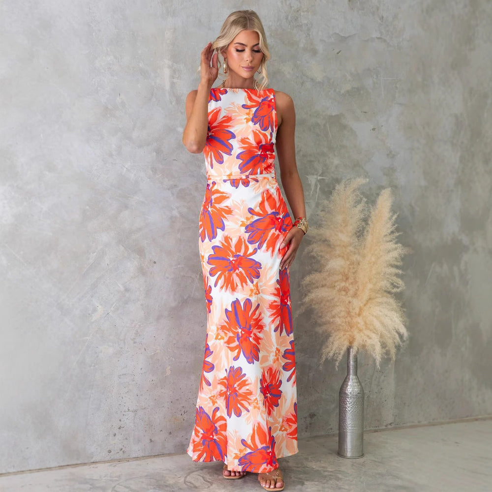 Damen Maxikleid mit modernem floralem Design und elegantem Schnitt
