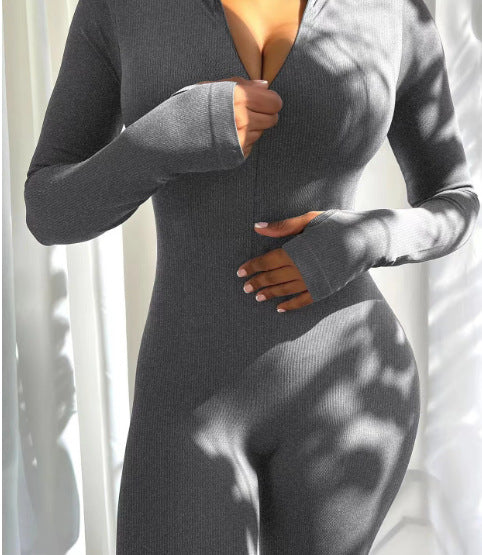Damen nan figurbetonter Ripp-Jumpsuit mit hohem Halsausschnitt, langem Arm und sculptender Nahtführung Shop Nory