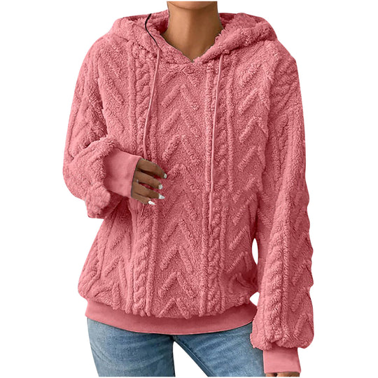 Damen nan kuscheliger Kapuzenpullover mit Zopfmuster Eingrifftaschen und Rippbündchen Shop Nory