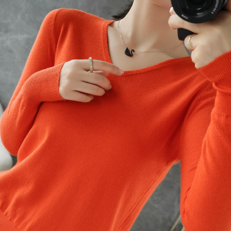 Damen leichter V-Ausschnitt Kaschmir-Look Feinstrickpullover Shop Nory