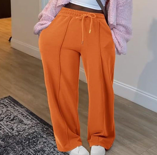 Damen nan High-Waist Relax-Freizeithose mit doppeltem Rippbund, sichtbarer Bügelfalte und weitem Bein Shop Nory