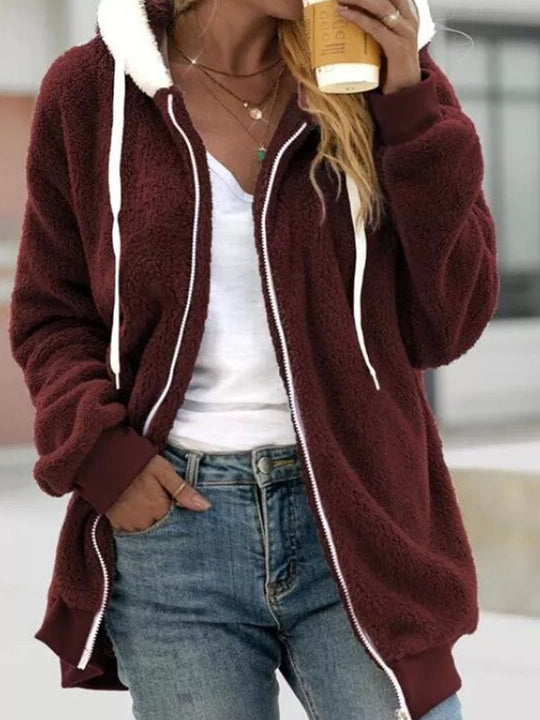 Damen Kuschelige Teddy-Fleece-Kapuzenjacke mit Reißverschluss und Oversized-Schnitt Shop Nory