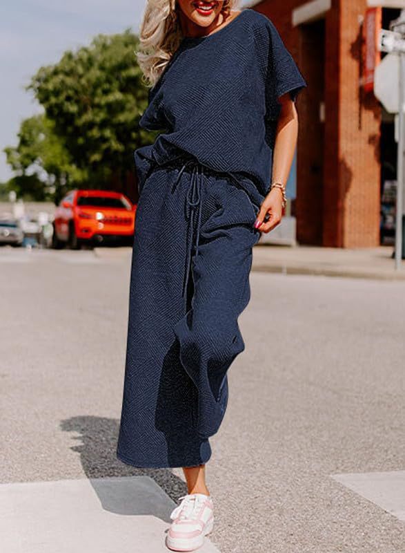 Damen lässiges Jumpsuit-Set aus weichem Material mit elastischem Bund und weit geschnittenen Beinen