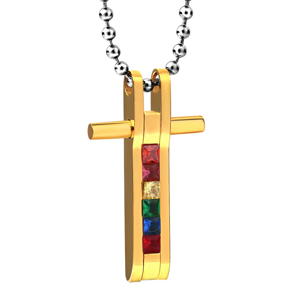 Damen Kreuzanhänger mit bunten Swarovski-Kristallen und Edelstahlkette Shop Nory