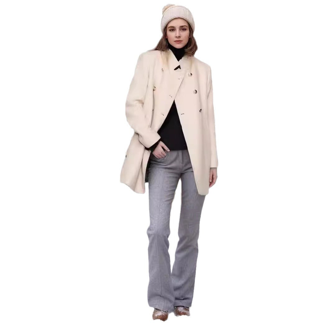 Damen Doppelreihiger Mantel mit Stehkragen und Zierknöpfen Shop Nory