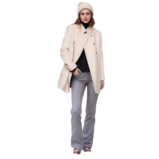 Damen Doppelreihiger Mantel mit Stehkragen und Zierknöpfen Shop Nory