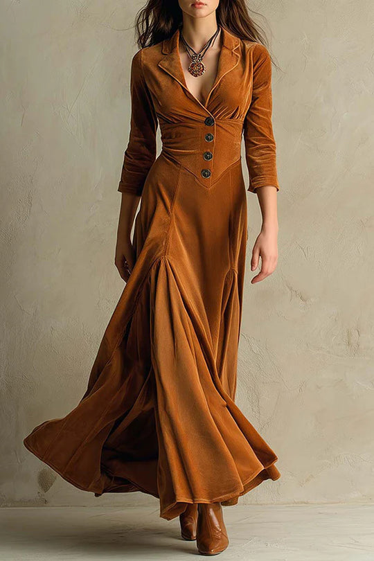 Damen Samt-Midaxi-Kleid mit tailliertem Sakko-Oberteil, V-Ausschnitt und weitem Stufenrock Shop Nory