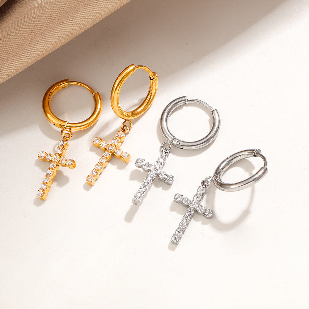 Damen Kristall Kreuz Anhänger Hoop Ohrringe Shop Nory