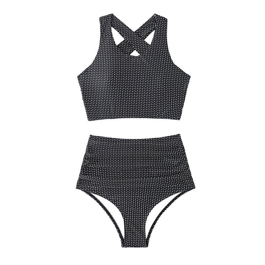 Damen Bikiniset mit hoch geschnittenen Unterteilen und Raffung