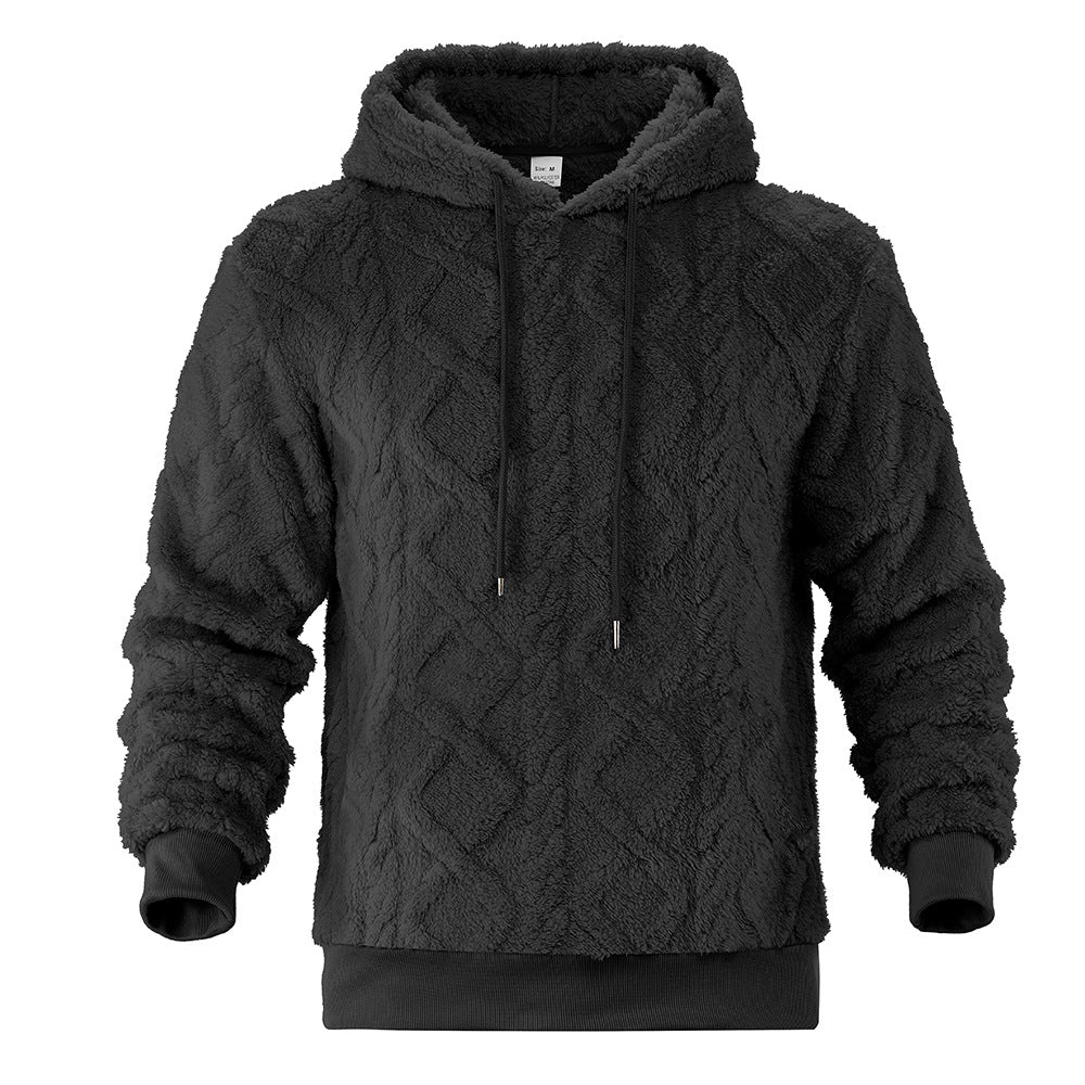 Herren Teddy-Fleece-Hoodie mit diamantstruktur, gefütterter Kapuze und weichen Rippbündchen Shop Nory