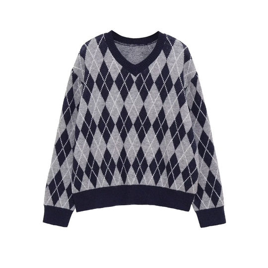 Damen Argyle V-Ausschnitt Strickpullover mit Rautenmuster Shop Nory