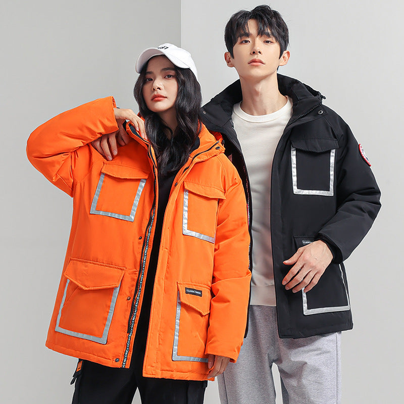 Damen Parka-Jacke mit Kapuze, wattiert, reflektierenden Einsätzen und großen Cargo-Taschen Shop Nory