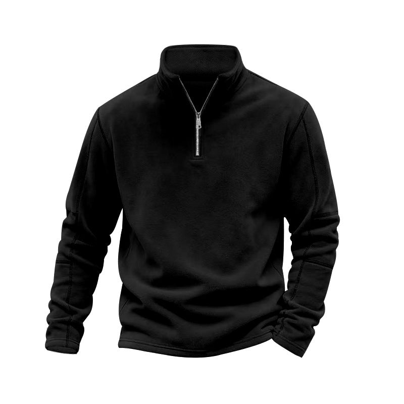 Herren nan leichter Fleece-Pullover mit halbem Reißverschluss und Stehkragen