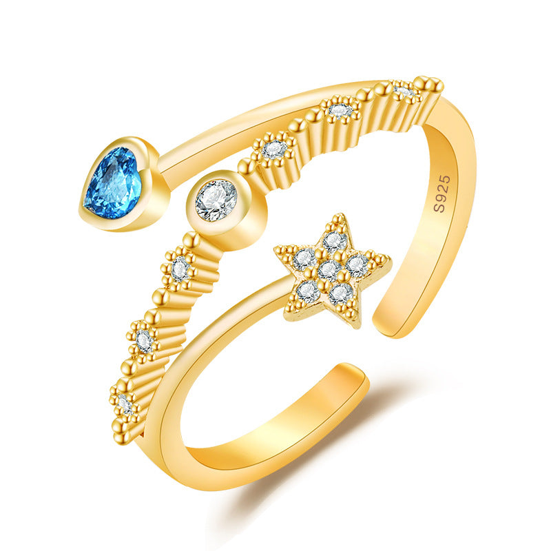 Damen Offener Ring mit funkelndem Stern- und Tropfenmotiv Shop Nory