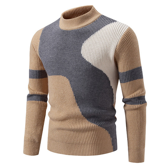 Herren gerippter Feinstrickpullover mit Stehkragen und kontrast-Blockdesign Shop Nory