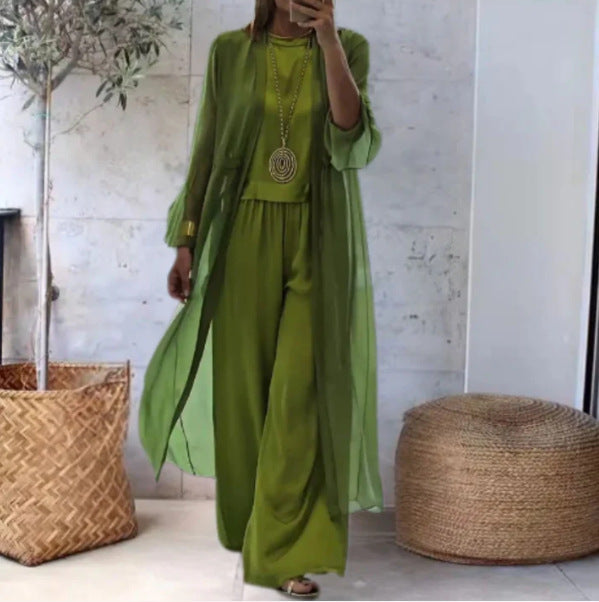 Damen nan leichter Chiffon-Überwurf mit weiten Palazzo-Hosen und elastischem Bund